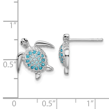 Sterling Silver Rhodium Plated Polished CZ Turtle Post Earrings