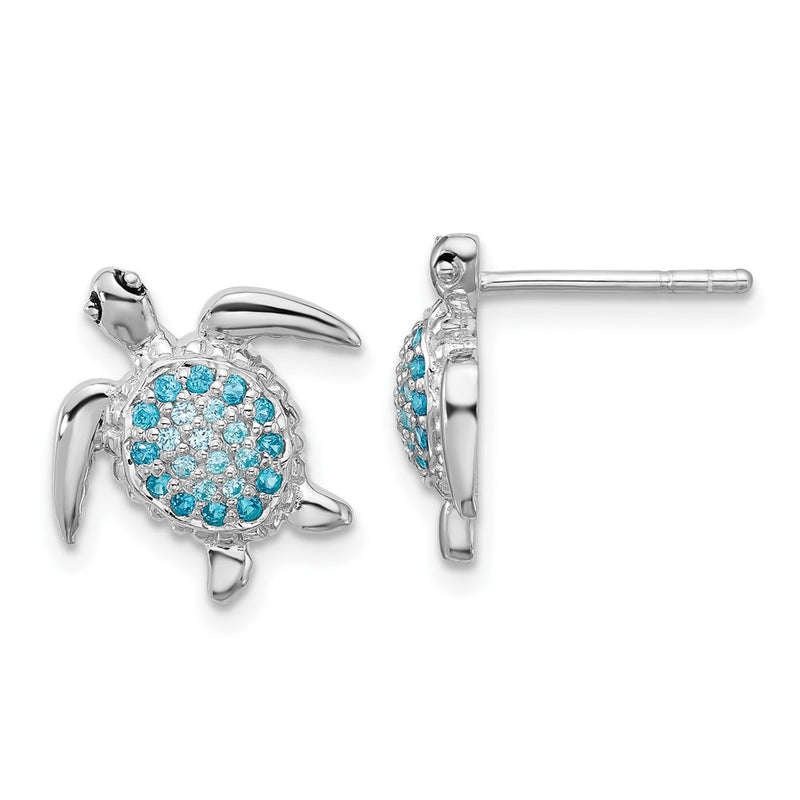 Sterling Silver Rhodium Plated Polished CZ Turtle Post Earrings