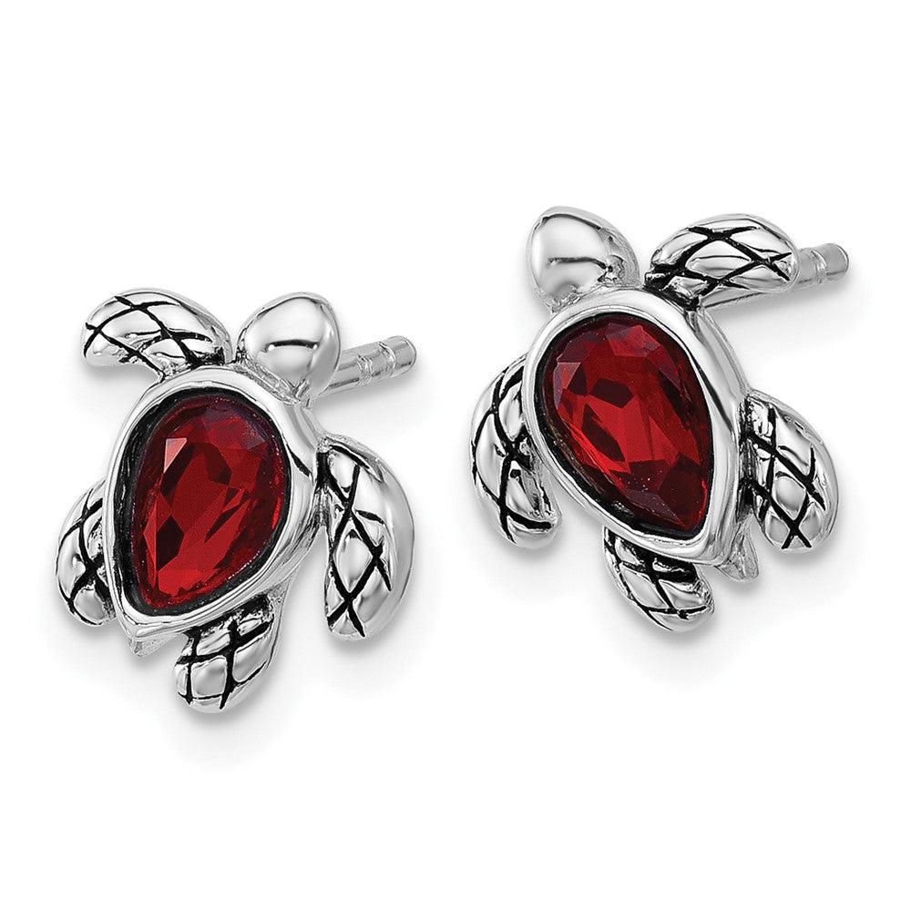 Sterling Silver Rhodium Plated Antiqued Crystal Jan Birthstone Turtle Earrings