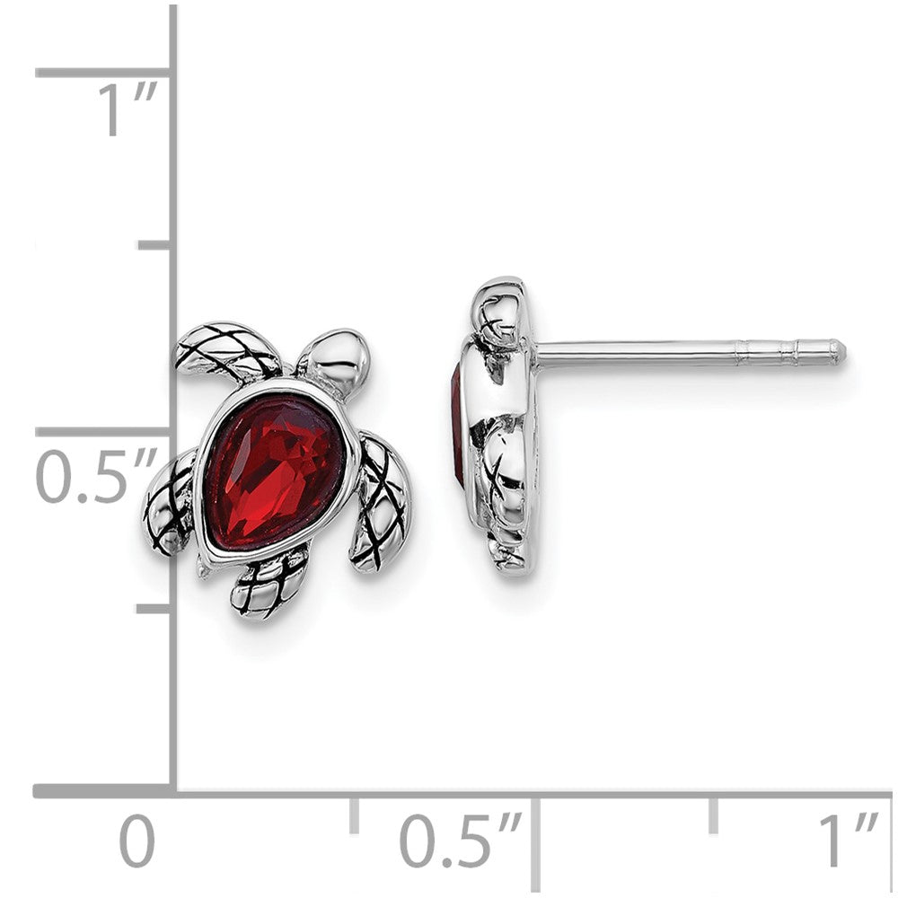 Sterling Silver Rhodium Plated Antiqued Crystal Jan Birthstone Turtle Earrings