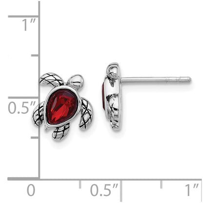 Sterling Silver Rhodium Plated Antiqued Crystal Jan Birthstone Turtle Earrings