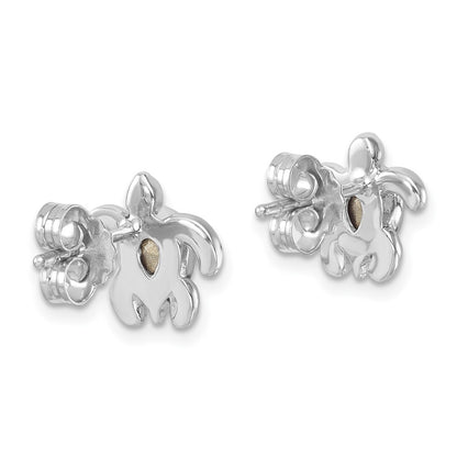 Sterling Silver Rhodium Plated Antiqued Crystal March Turtle Post Earrings