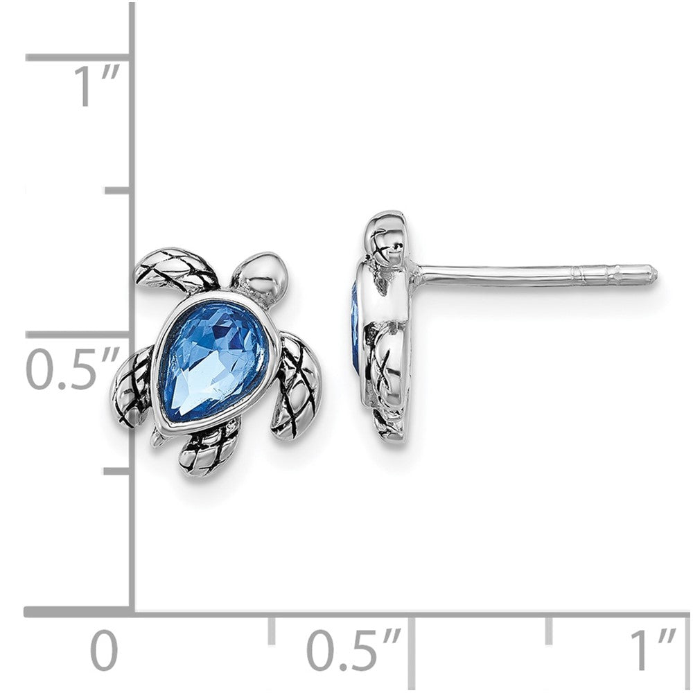 Sterling Silver Rhodium Plated Antiqued Crystal Sep Birthstone Turtle Earrings