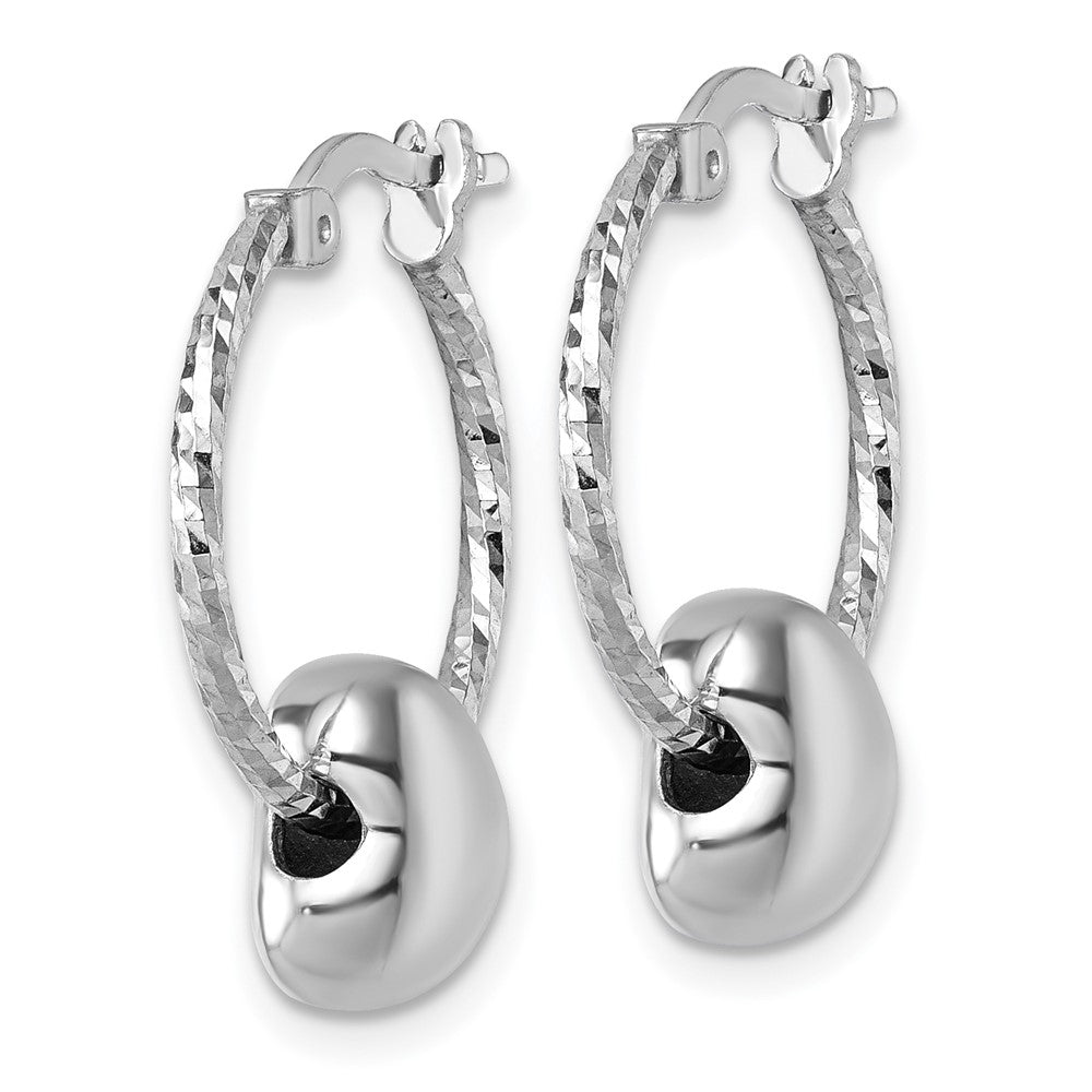 Sterling Silver Rhodium Plated Twisted D/c W/ Heart Bead Hoop Earrings