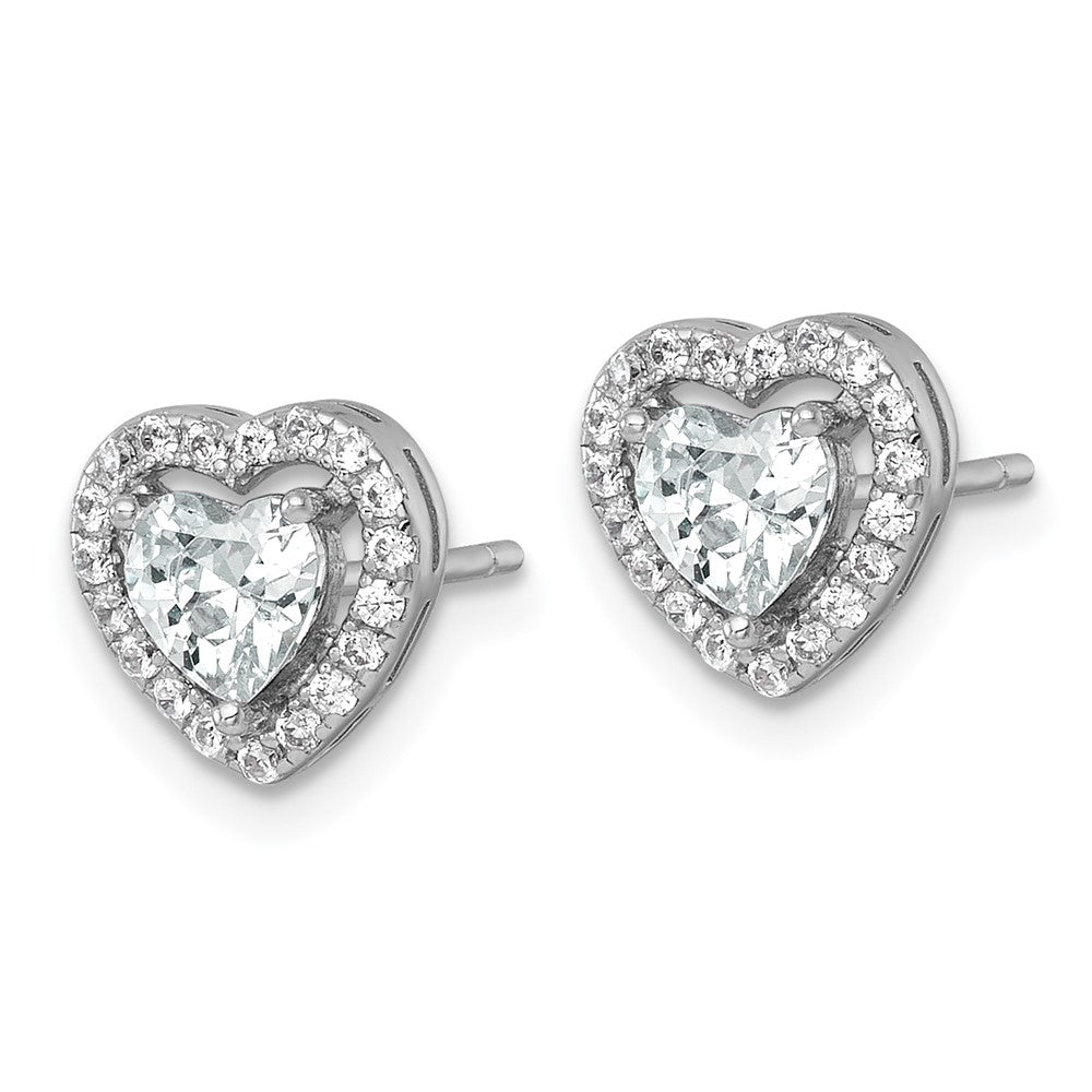Sterling Silver Rhodium Plated Polished 9mm Heart Halo CZ Post Earrings
