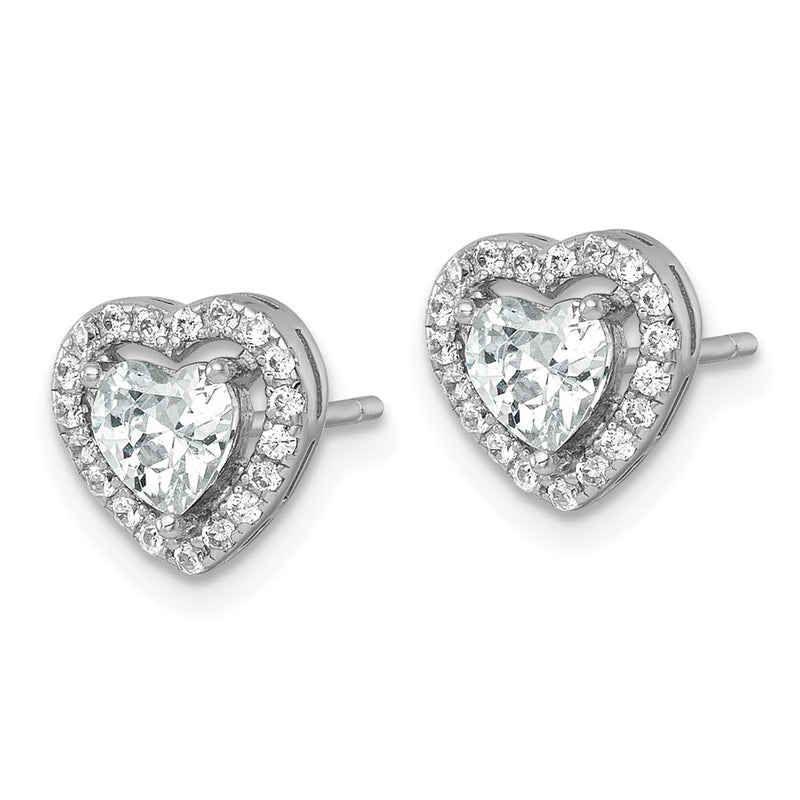 Sterling Silver Rhodium Plated Polished 9mm Heart Halo CZ Post Earrings