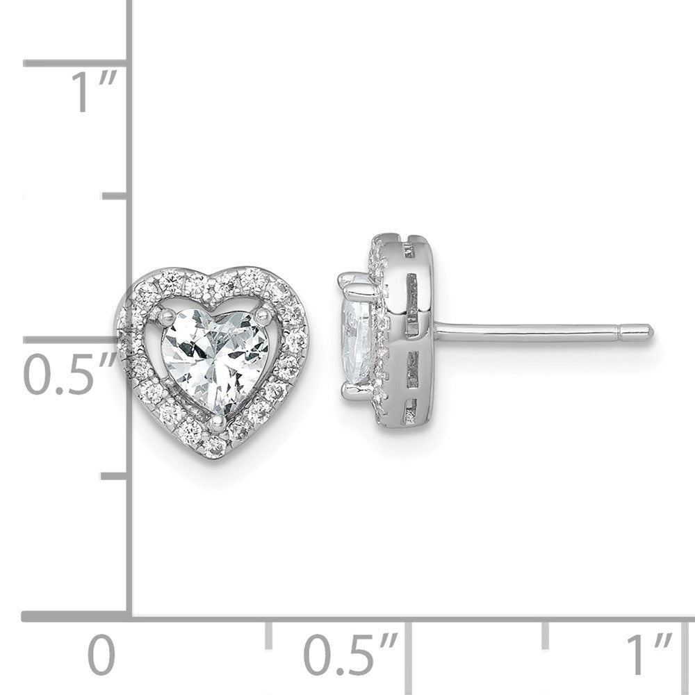 Sterling Silver Rhodium Plated Polished 9mm Heart Halo CZ Post Earrings