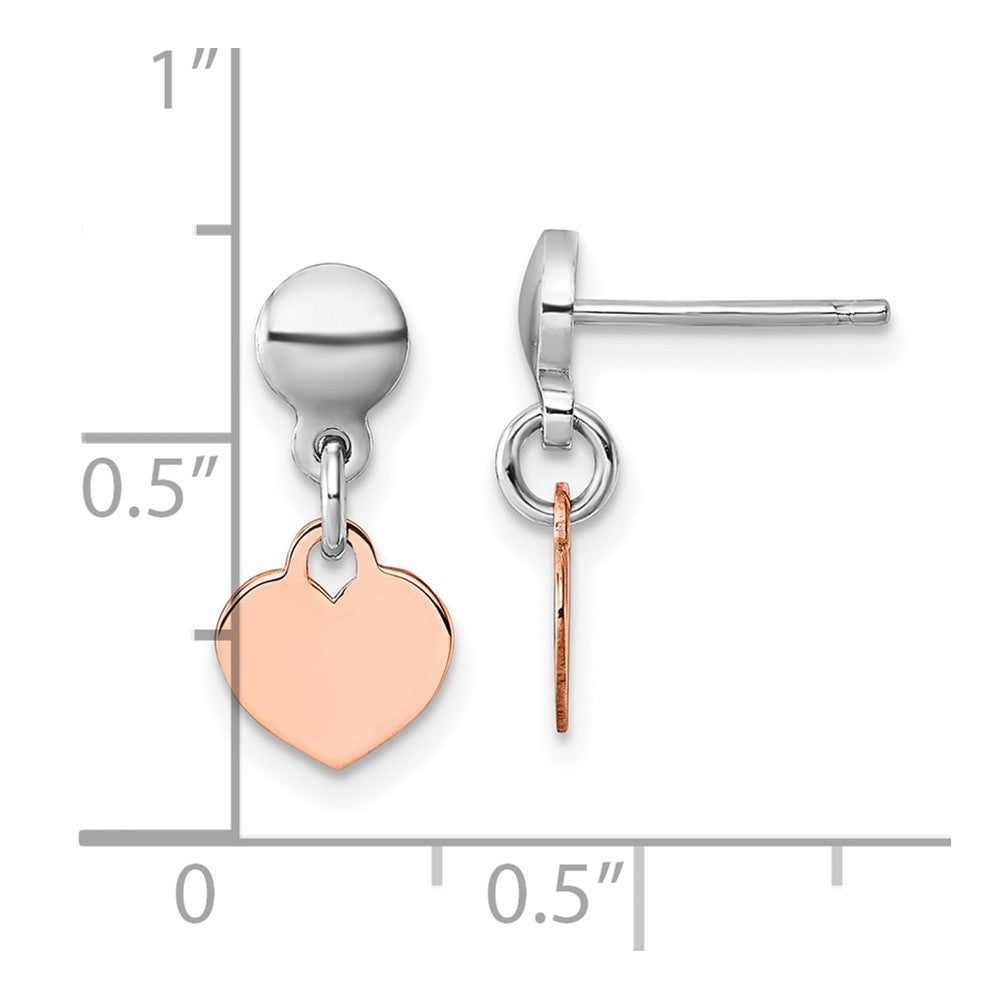 Sterling Silver Rhodium-Plated Rose-Tone Heart Post Dangle Earrings