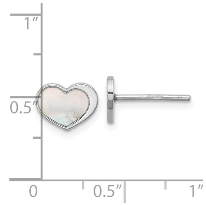 Sterling Silver Rhodium Plated Mother of Pearl Heart Post Earrings