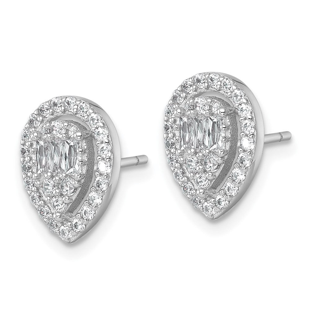 Sterling Silver Rhodium Plated Polished Fancy CZ Teardrop Post Earrings