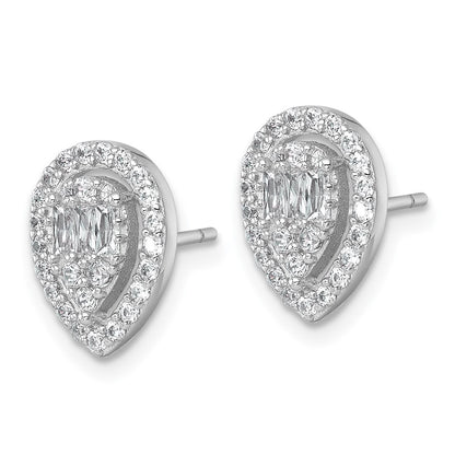 Sterling Silver Rhodium Plated Polished Fancy CZ Teardrop Post Earrings