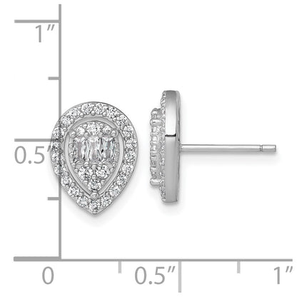 Sterling Silver Rhodium Plated Polished Fancy CZ Teardrop Post Earrings