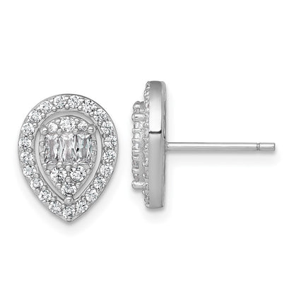 Sterling Silver Rhodium Plated Polished Fancy CZ Teardrop Post Earrings