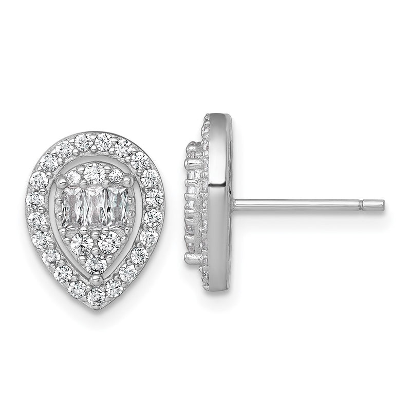 Sterling Silver Rhodium Plated Polished Fancy CZ Teardrop Post Earrings