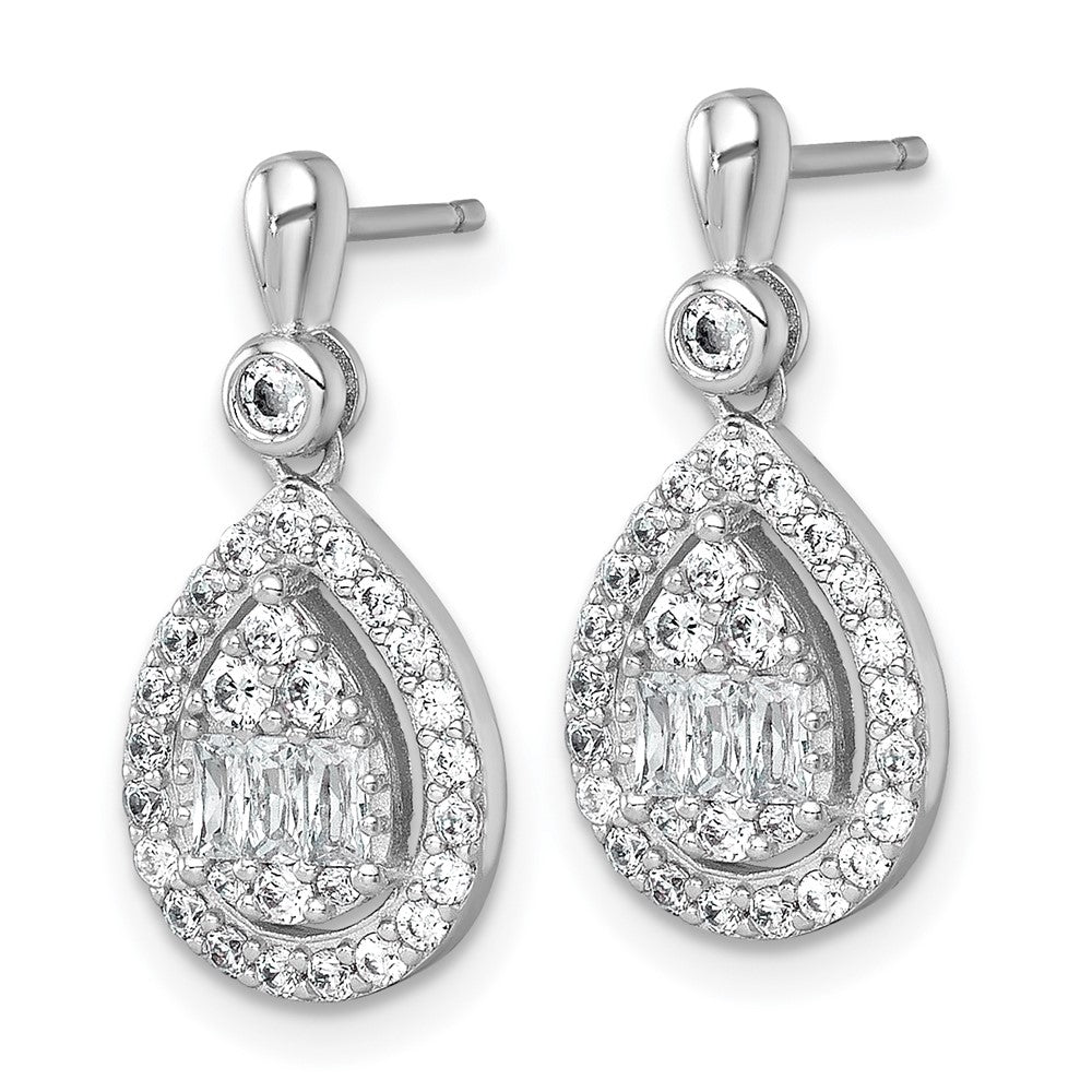 Sterling Silver Rhodium Plated Polished Fancy CZ Teardrop Post Dangle Earrings