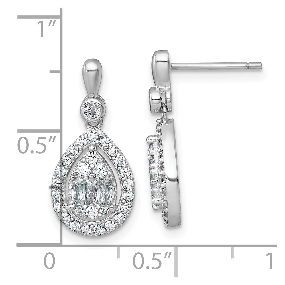 Sterling Silver Rhodium Plated Polished Fancy CZ Teardrop Post Dangle Earrings