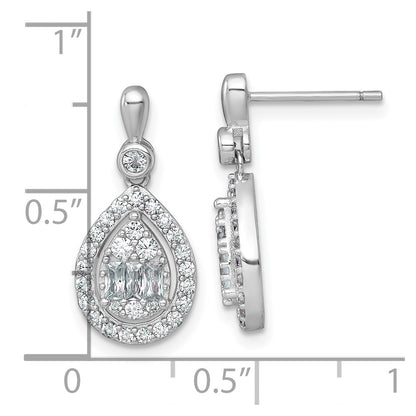 Sterling Silver Rhodium Plated Polished Fancy CZ Teardrop Post Dangle Earrings