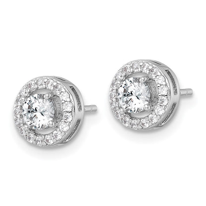 Sterling Silver Rhodium Plated Polished 8mm Round Halo CZ Post Earrings