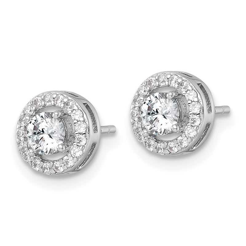 Sterling Silver Rhodium Plated Polished 8mm Round Halo CZ Post Earrings