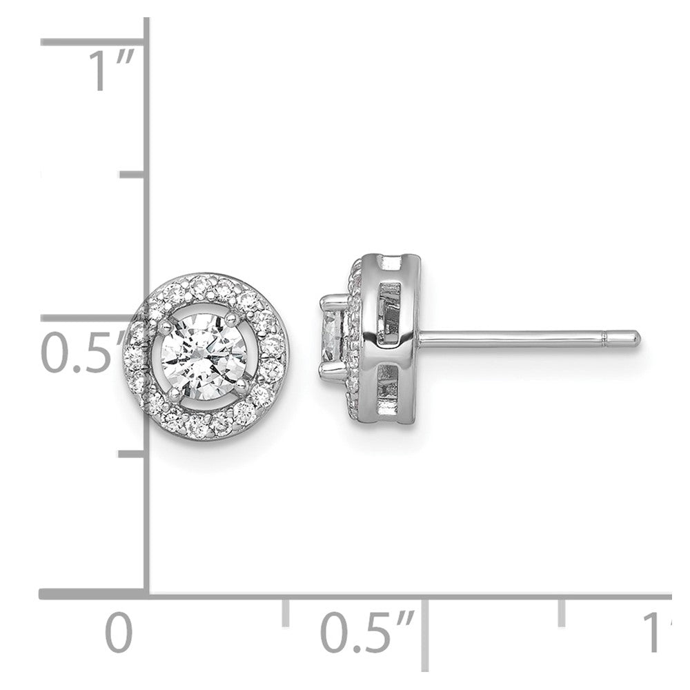 Sterling Silver Rhodium Plated Polished 8mm Round Halo CZ Post Earrings