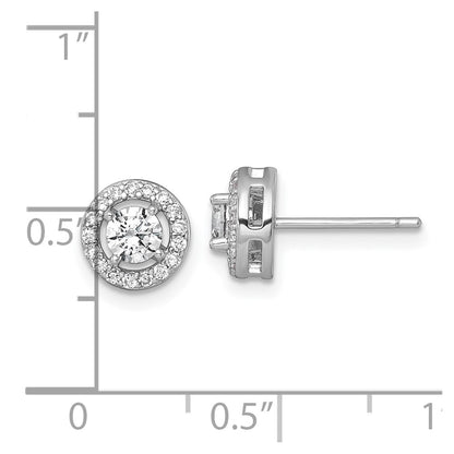Sterling Silver Rhodium Plated Polished 8mm Round Halo CZ Post Earrings