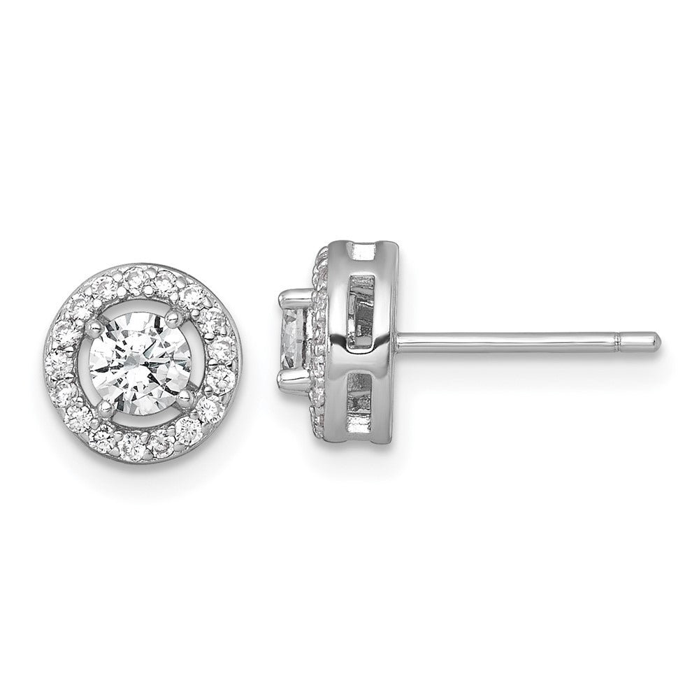 Sterling Silver Rhodium Plated Polished 8mm Round Halo CZ Post Earrings