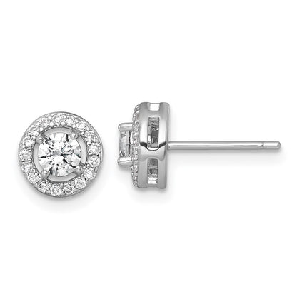 Sterling Silver Rhodium Plated Polished 8mm Round Halo CZ Post Earrings