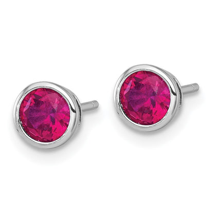 Sterling Silver Rhodium Plated Polished Bezel Set 6.2mm Red CZ Stud Earrings