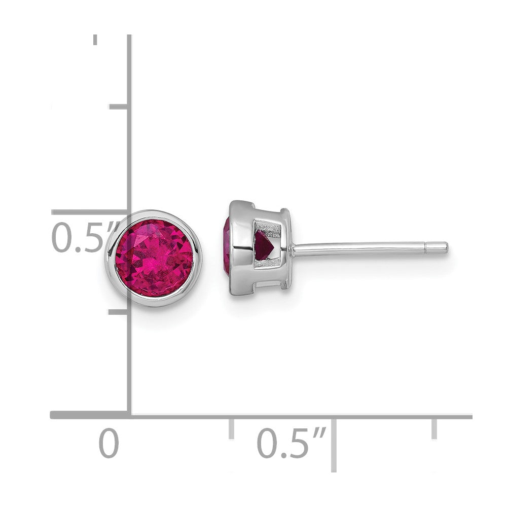 Sterling Silver Rhodium Plated Polished Bezel Set 6.2mm Red CZ Stud Earrings