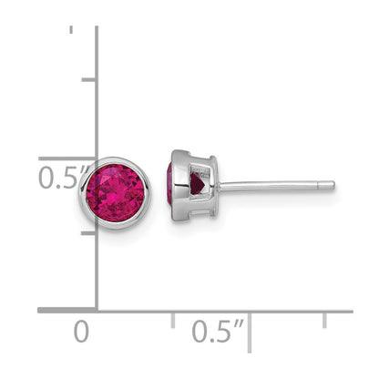 Sterling Silver Rhodium Plated Polished Bezel Set 6.2mm Red CZ Stud Earrings