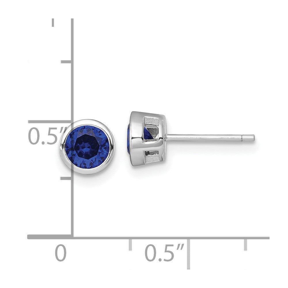 Sterling Silver Rhodium Plated Polished Bezel Set 6.2mm Blue CZ Stud Earrings