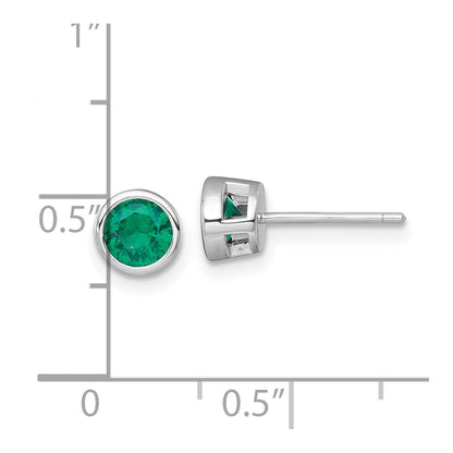 Sterling Silver Rhodium Plated Polished Bezel Set 6.2mm Green CZ Stud Earrings