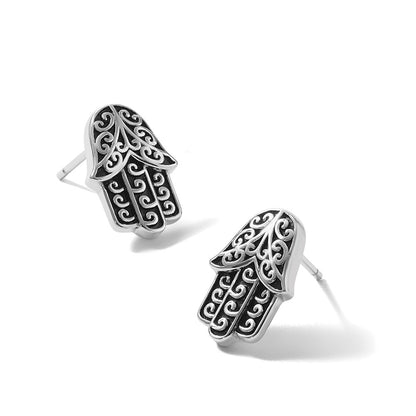 Sterling Silver Rhodium Plated Polished/oxidized Filigree Hamsa Post Earrings