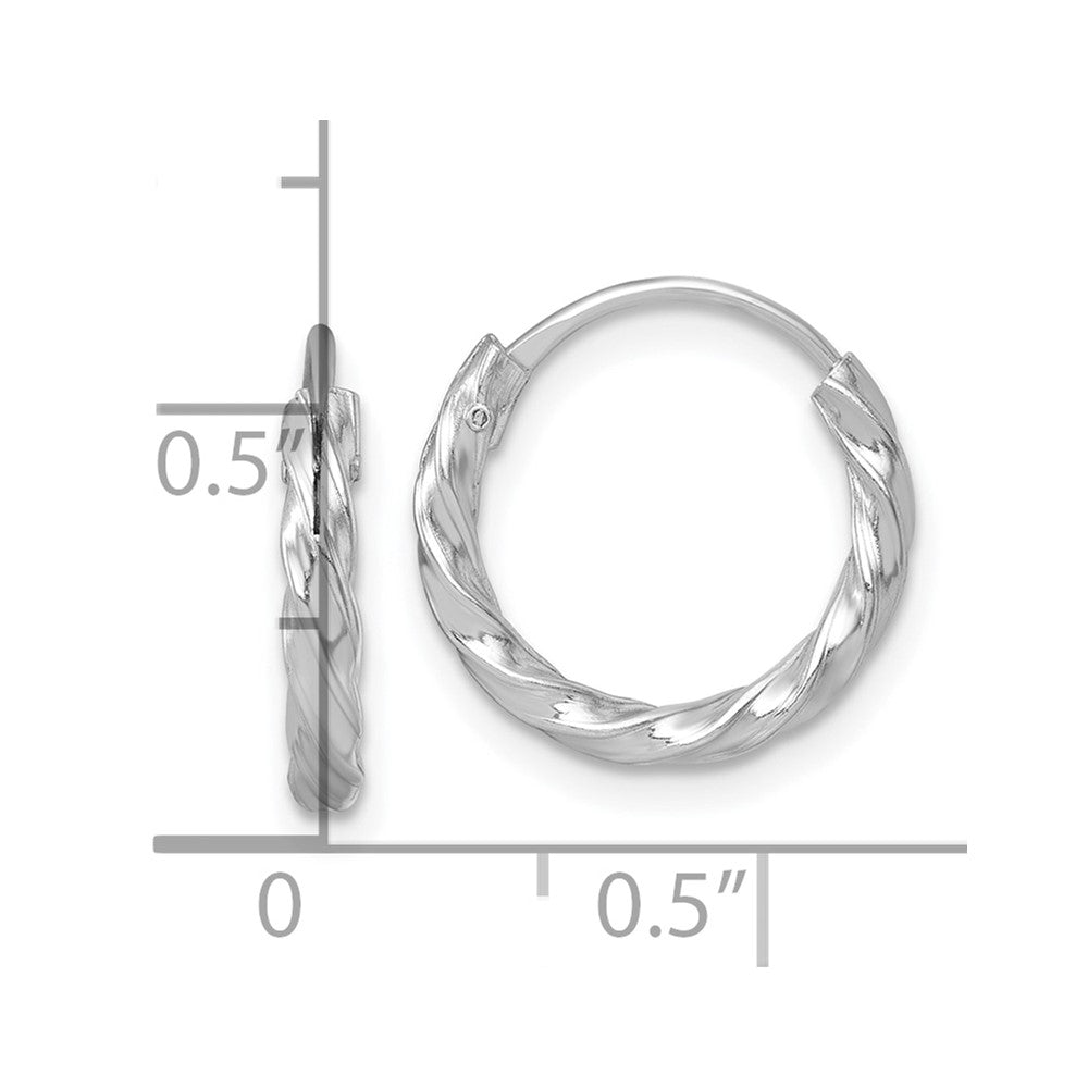 Sterling Silver Rh-Pltd Polished Twisted 15.5x2.25mm Round Hoop Earrings