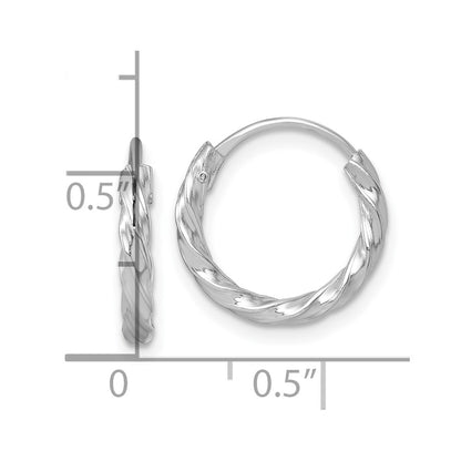 Sterling Silver Rh-Pltd Polished Twisted 15.5x2.25mm Round Hoop Earrings