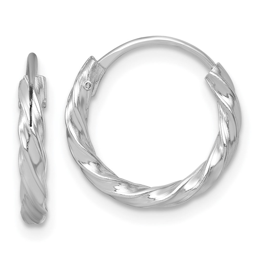 Sterling Silver Rh-Pltd Polished Twisted 15.5x2.25mm Round Hoop Earrings