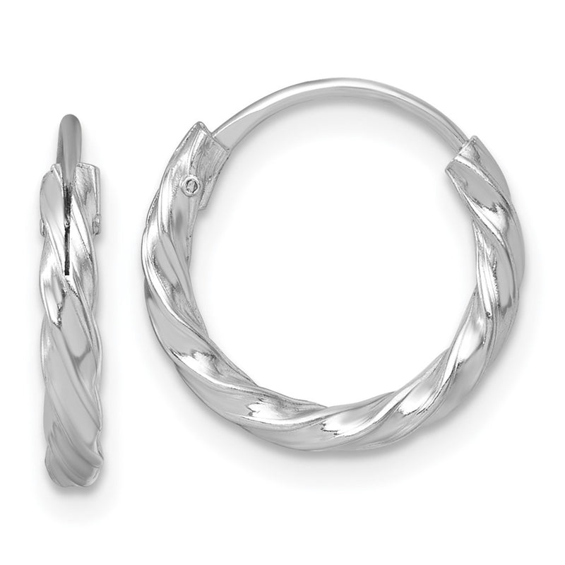 Sterling Silver Rh-Pltd Polished Twisted 15.5x2.25mm Round Hoop Earrings