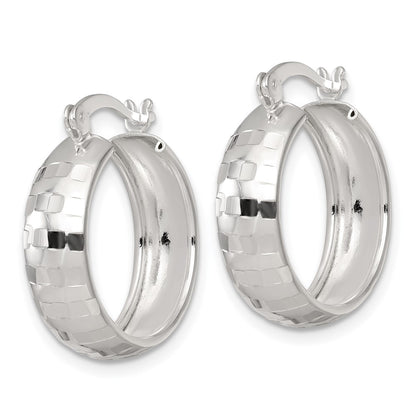 Sterling Silver Polished Diamond-Cut 20x6mm Round Hoop Earrings
