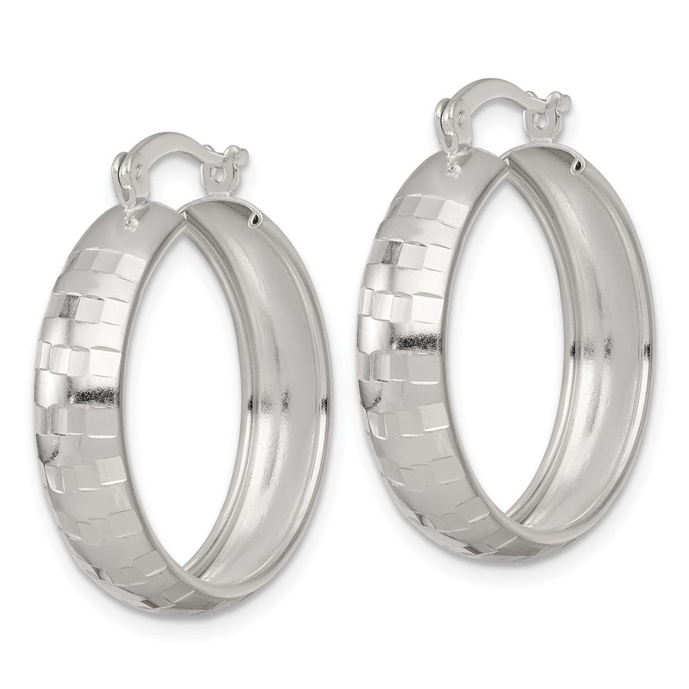 Sterling Silver Polished Diamond-Cut 25x6mm Round Hoop Earrings