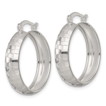 Sterling Silver Polished Diamond-Cut 25x6mm Round Hoop Earrings