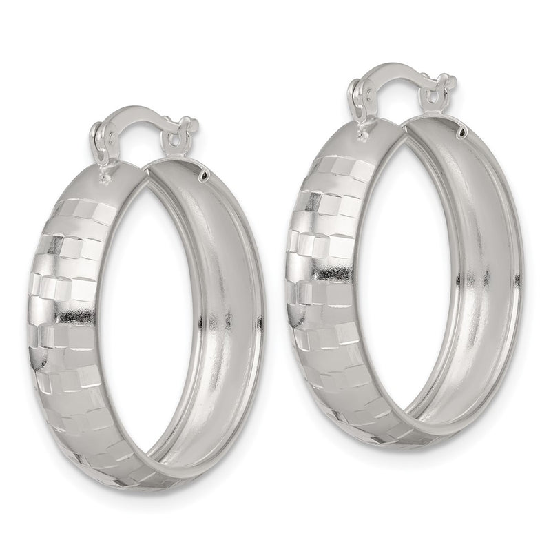 Sterling Silver Polished Diamond-Cut 25x6mm Round Hoop Earrings