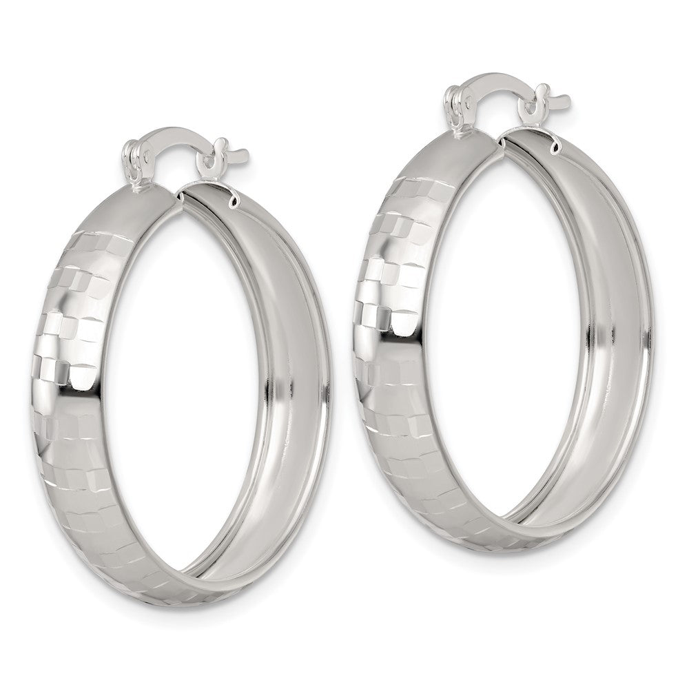 Sterling Silver Polished Diamond-Cut 30x6mm Round Hoop Earrings