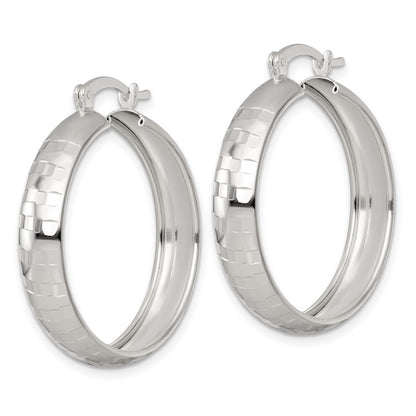 Sterling Silver Polished Diamond-Cut 30x6mm Round Hoop Earrings