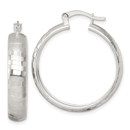 Sterling Silver Polished Diamond-Cut 30x6mm Round Hoop Earrings