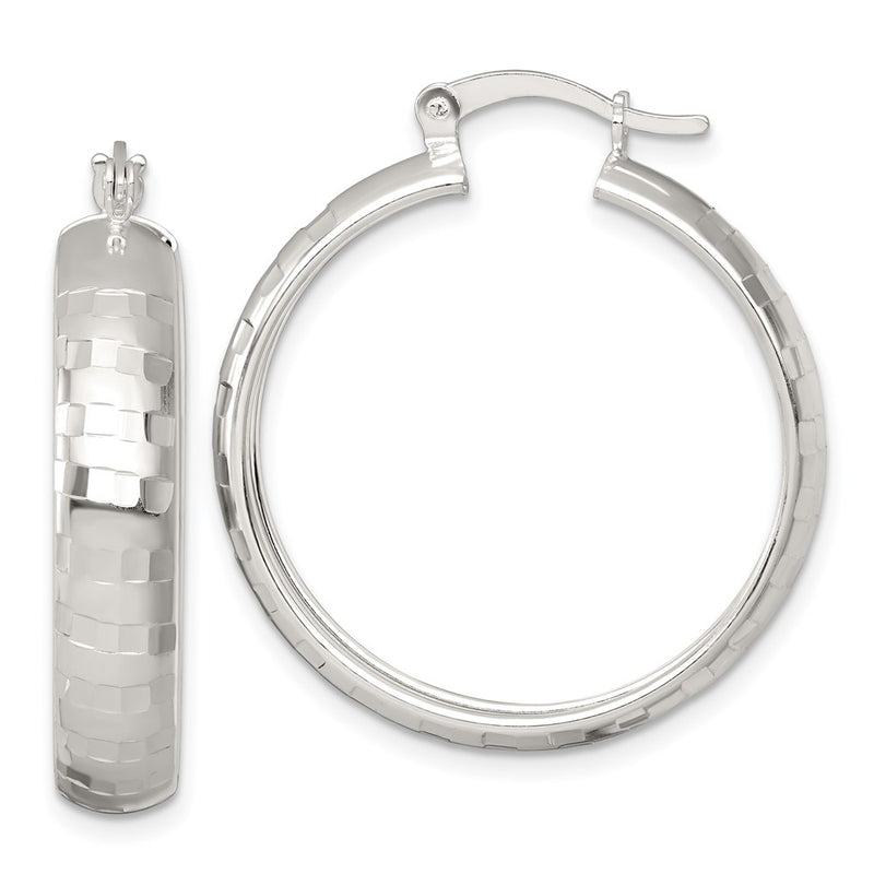 Sterling Silver Polished Diamond-Cut 30x6mm Round Hoop Earrings
