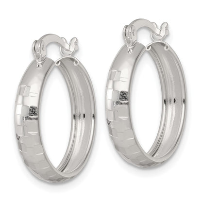 Sterling Silver Polished Diamond-Cut 20x4mm Round Hoop Earrings