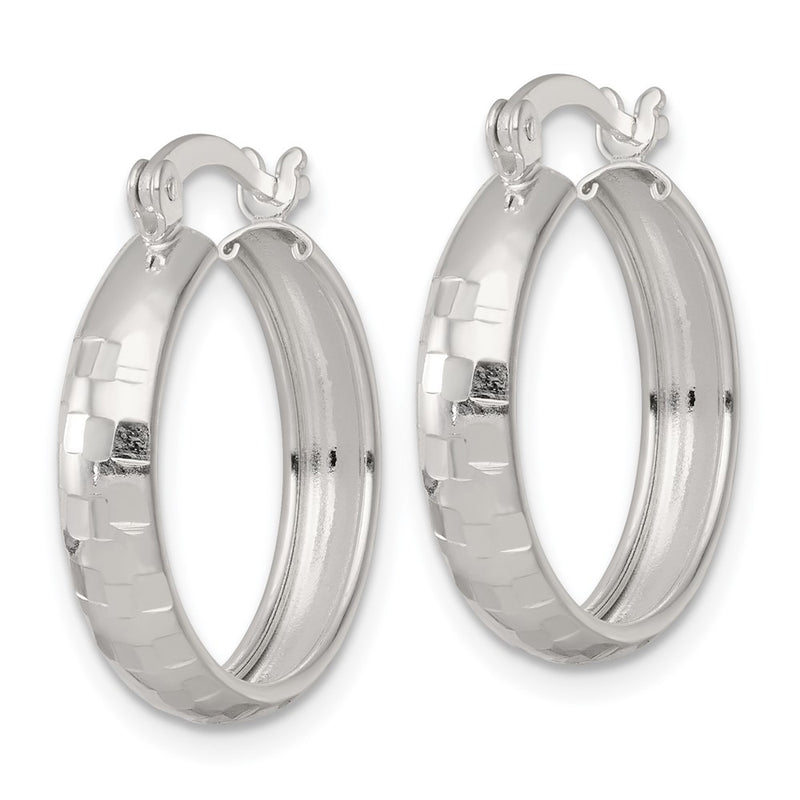 Sterling Silver Polished Diamond-Cut 20x4mm Round Hoop Earrings