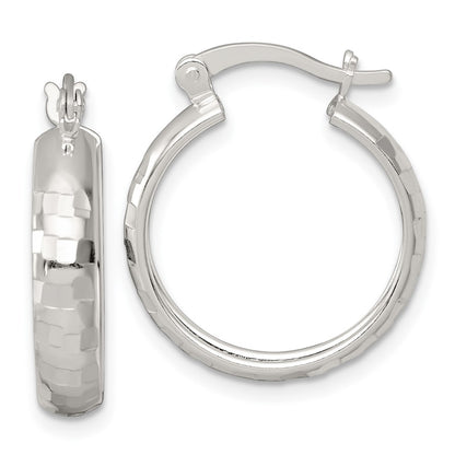 Sterling Silver Polished Diamond-Cut 20x4mm Round Hoop Earrings