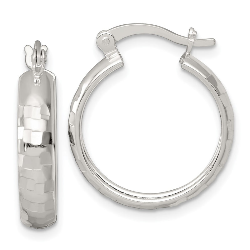 Sterling Silver Polished Diamond-Cut 20x4mm Round Hoop Earrings