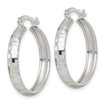 Sterling Silver Polished Diamond-Cut 25x4mm Round Hoop Earrings